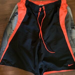 Nike M Lined Swim Trunks Shorts Swoosh Pockets Black Smoke Electric Orange